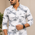 Classic Colors Premium Printed Casual Shirt - White & Grey
